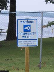 Community Watch Sign on Chowan                                     Trail coming from Arrowhead Beach